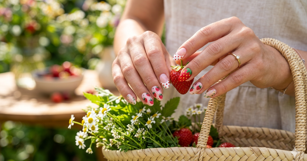Полуничний манікюр: літній хіт 🍓 Стильні ідеї від мінімалізму до яскравих дизайнів (фото)